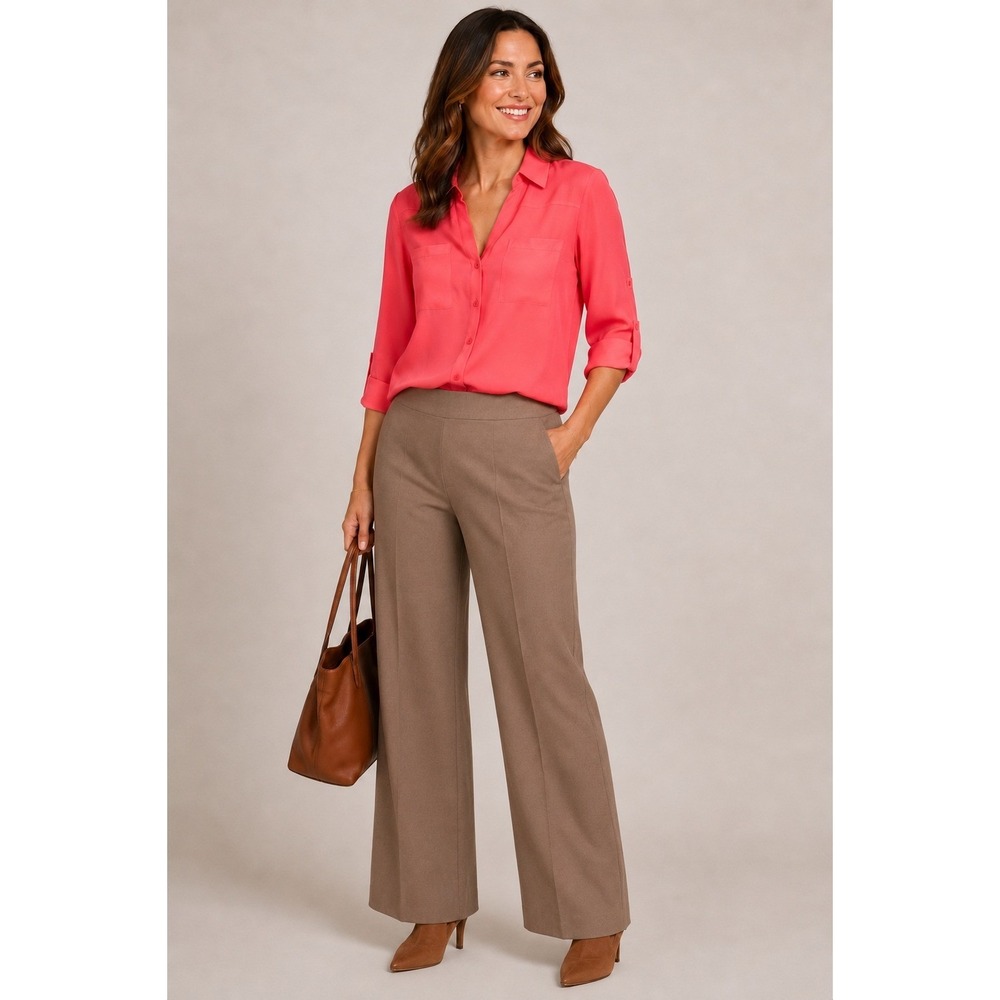 Express Portofino Shirt M Coral Pink Roll Tab Blouse Long 3/4 Roll Tab Sleeves